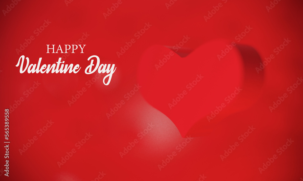 Valentine's day love beautiful abstract heart shape red background lettering font HAPPY Valentine Day white for a romantic card in love. 3D render illustration.