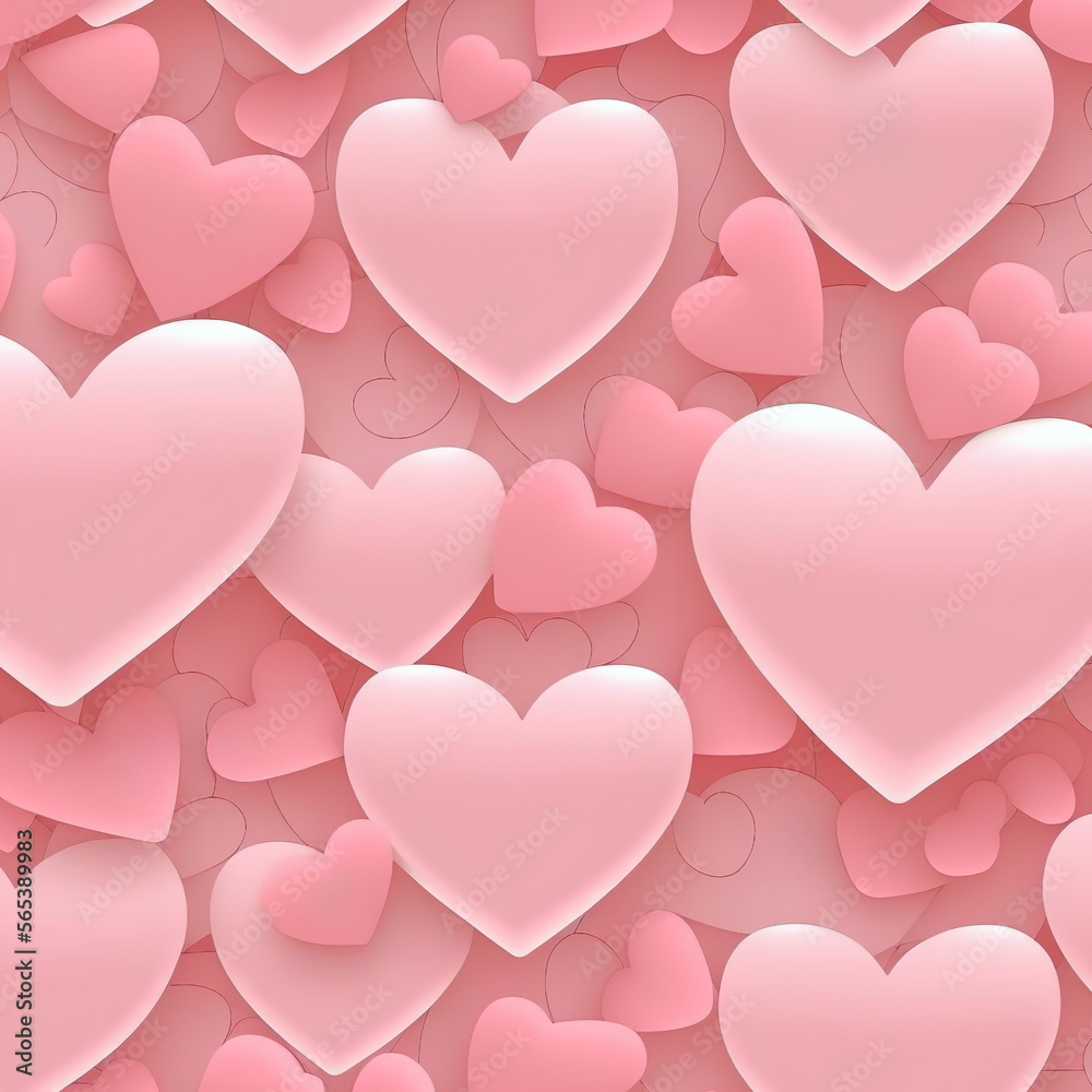 Pink hearts 3d illustration on pink background. Seamless valentine wallpaper pattern with room for style and text.