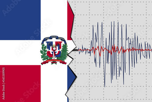 Earthquake in Dominican Republic, natural disasters news banner idea, seismic wave with flag