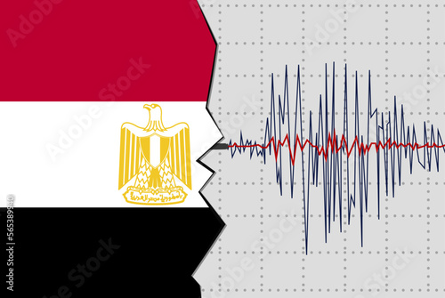 Earthquake in Egypt, natural disasters news banner idea, seismic wave with flag