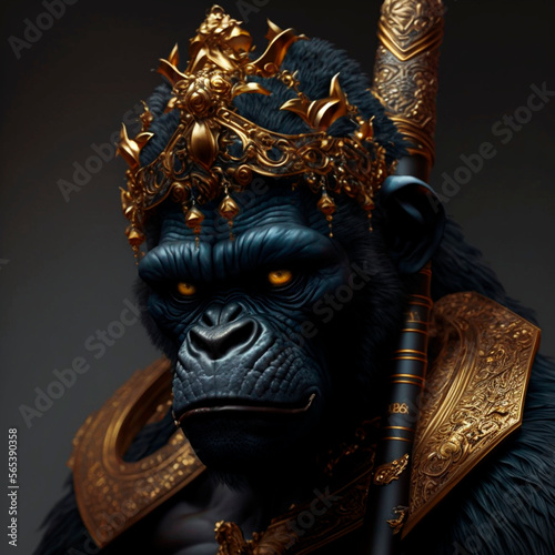 Gorilla with royal sword, Generative AI