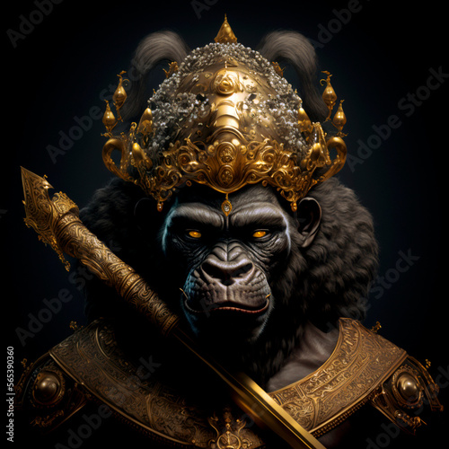 Gorilla with royal sword, Generative AI