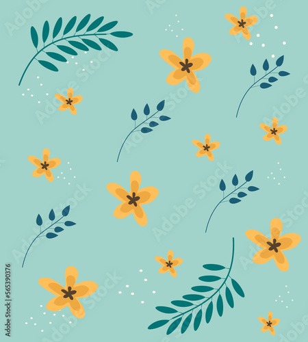 Floral Pattern Background Template. Vector with Hand Drawn Leaves, Flowers and Herbs. Nature Wallpaper. © Natalie