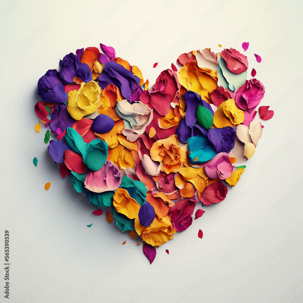 Serce z płatków róż, dzień zakochanych, miłość - obrazy, fototapety, plakaty 