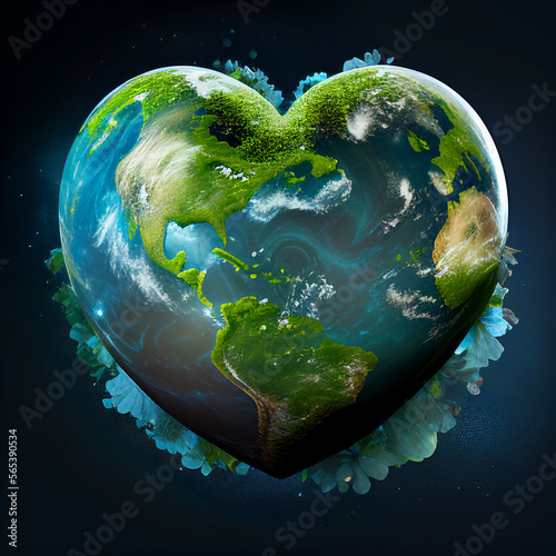Planeta Ziemia w kształcie serca, miłość do natury i środowiska photo