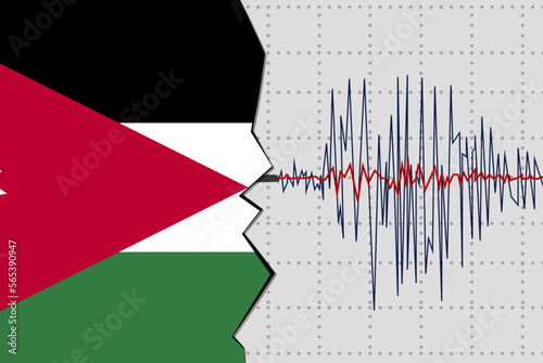 Earthquake in Jordan, natural disasters news banner idea, seismic wave with flag