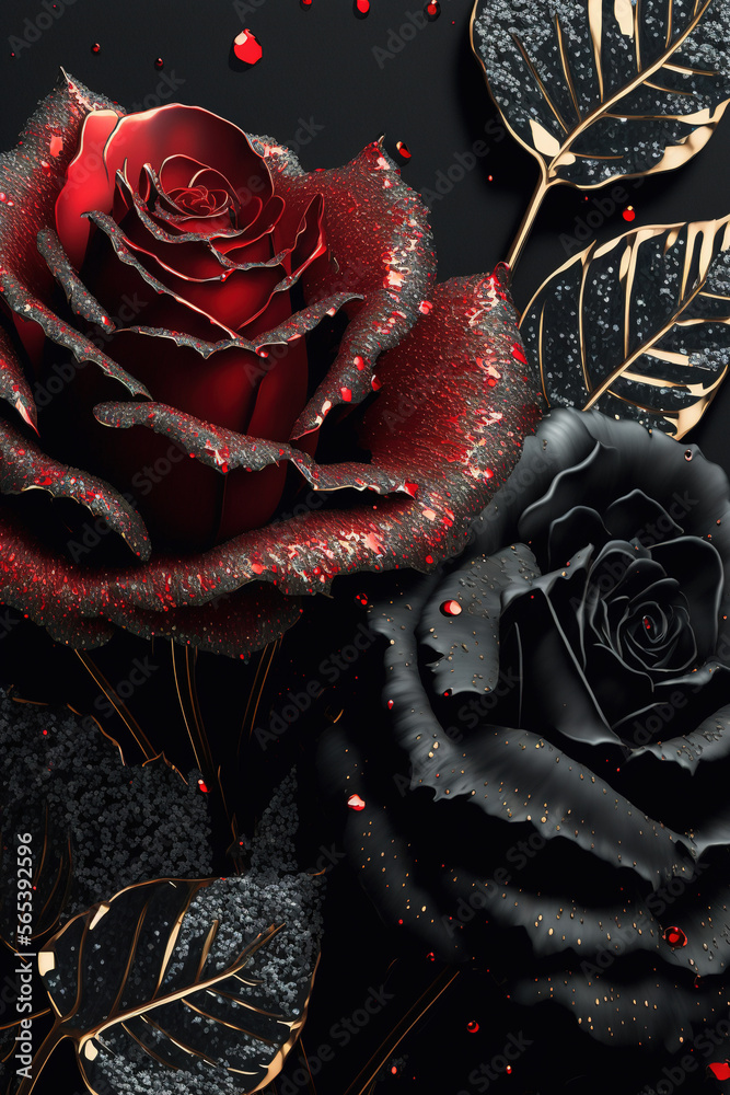 Black and red roses. Abstract dark floral design for prints, postcards ...