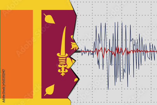 Earthquake in Sri Lanka, natural disasters news banner idea, seismic wave with flag