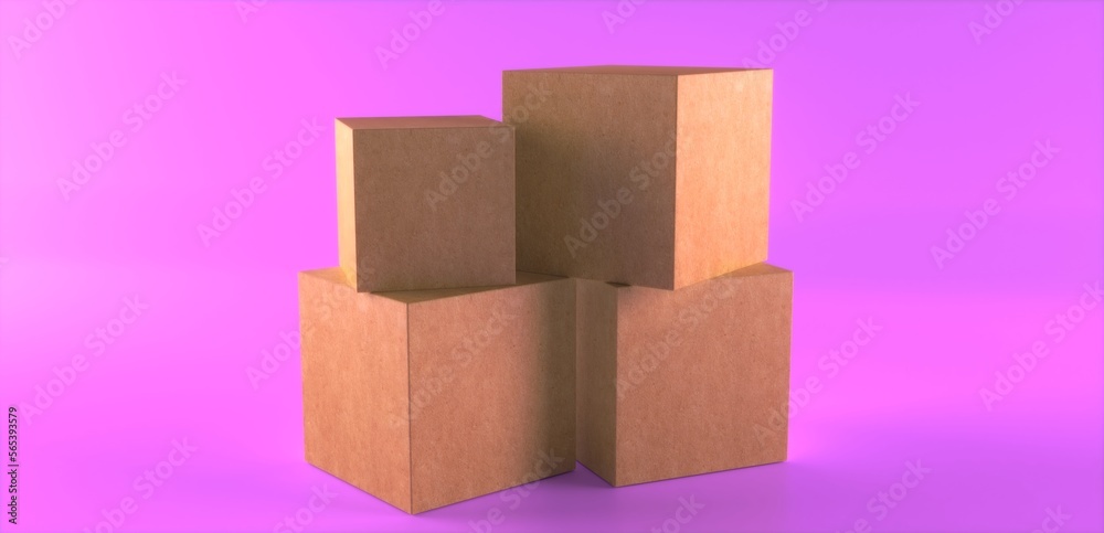 Obraz premium Cargo box on pink background. Isolated. 3D Rendering.