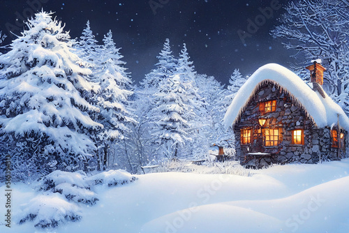 Wallpaper Mural Christmas a small cottage on top illustration Generative AI Content by Midjourney Torontodigital.ca