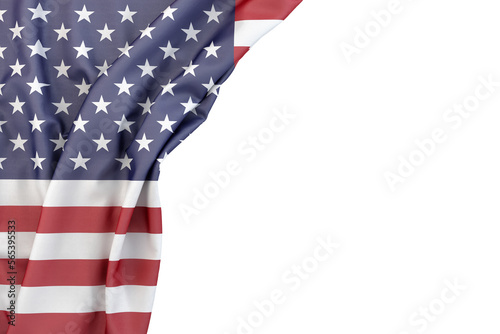 Flag of United States of America in the corner on white background. 3D illustration. Isolated