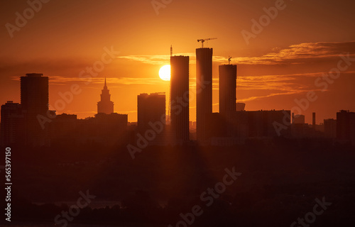 city skyline at sunset