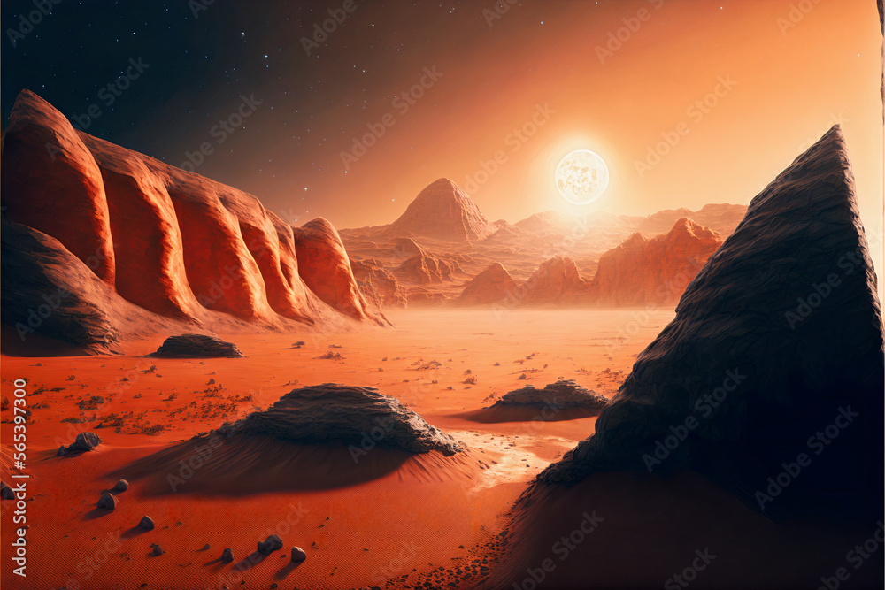 Naklejka premium illustration of desert mars scenario landscape