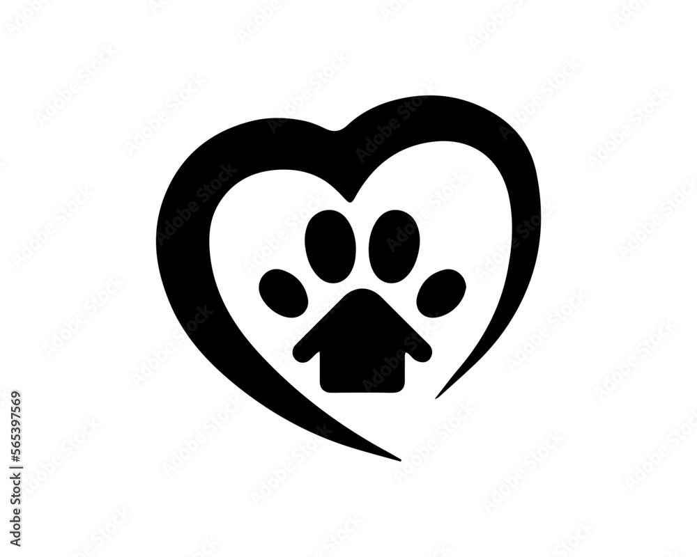Love & Cat or Dog Paw Print, Pet Logo Design Template Love & Cat or Dog Paw Print, Pet Logo Design Template