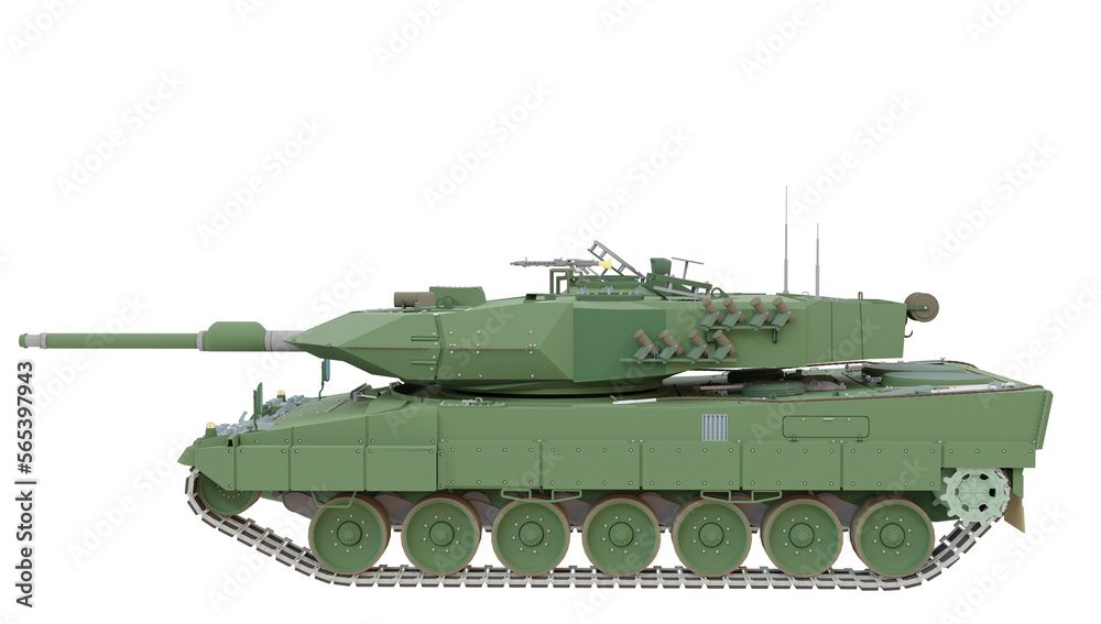 Army tank, leopard 2a4, main tank, for armored infantry and cavalry units with white background. 3d rendering.