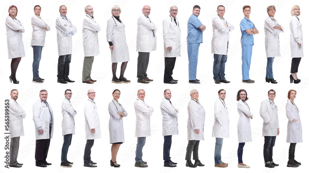 group of doctors in profile isolated on white group of doctors in profile isolated on white