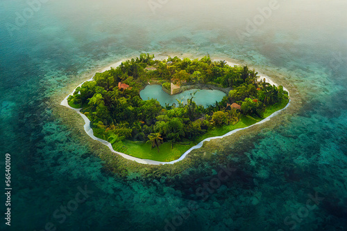 A Small Island in the Ocean, Surrounded by Crystal Clear Waters and Lush Tropical Vegetation, offers a Picturesque and Secluded Paradise of Natural Beauty and Tranquility made with Generative AI