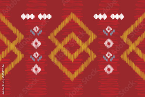 Ethnic Ikat fabric pattern geometric style.African Ikat embroidery Ethnic oriental pattern crimson red background. Abstract,vector,illustration. use for texture,clothing,wrapping,decoration,carpet.