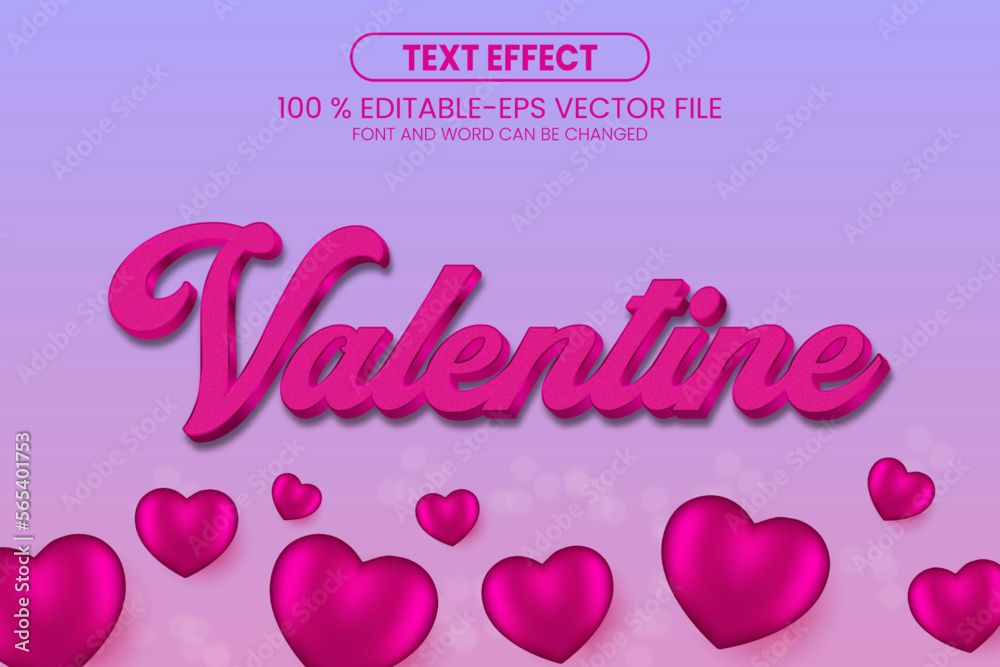 Editable 3d pink luxury text effect with happy valentines day style