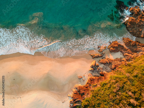 Box Beach view from a drone at sunrise, Tomaree National Park, Australia photo