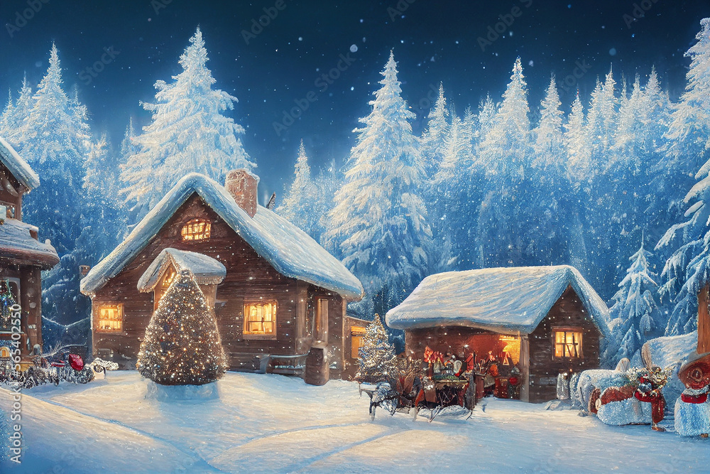 Fototapeta premium Beautiful winter house and christmas tree on the mountain Generative AI Content by Midjourney