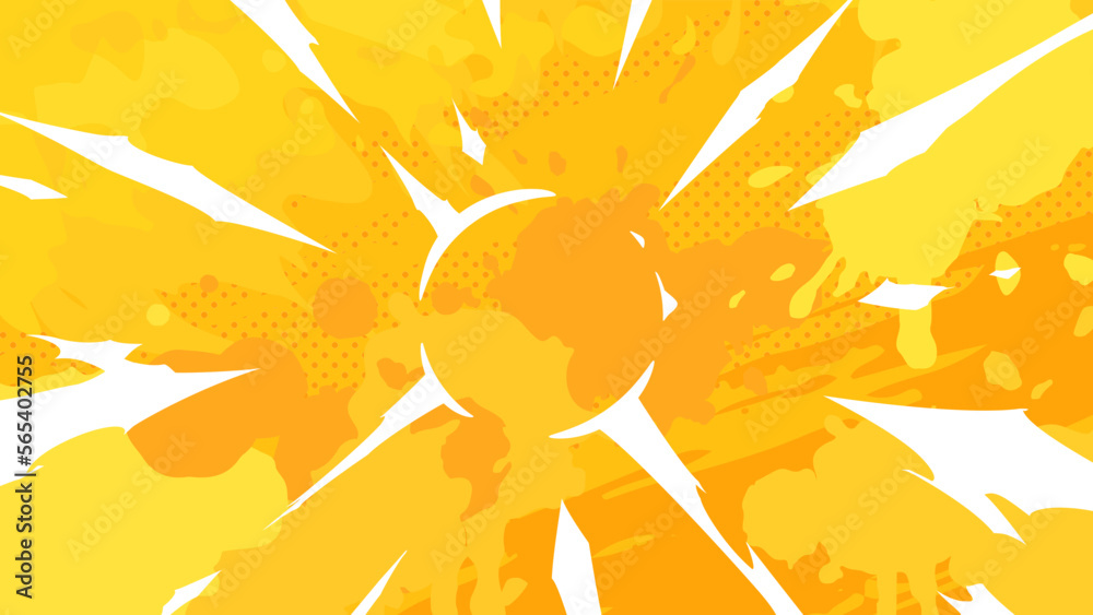 Obraz premium アニメ風_攻撃の衝撃っぽい爆発のエフェクトの背景_黄色_16:9