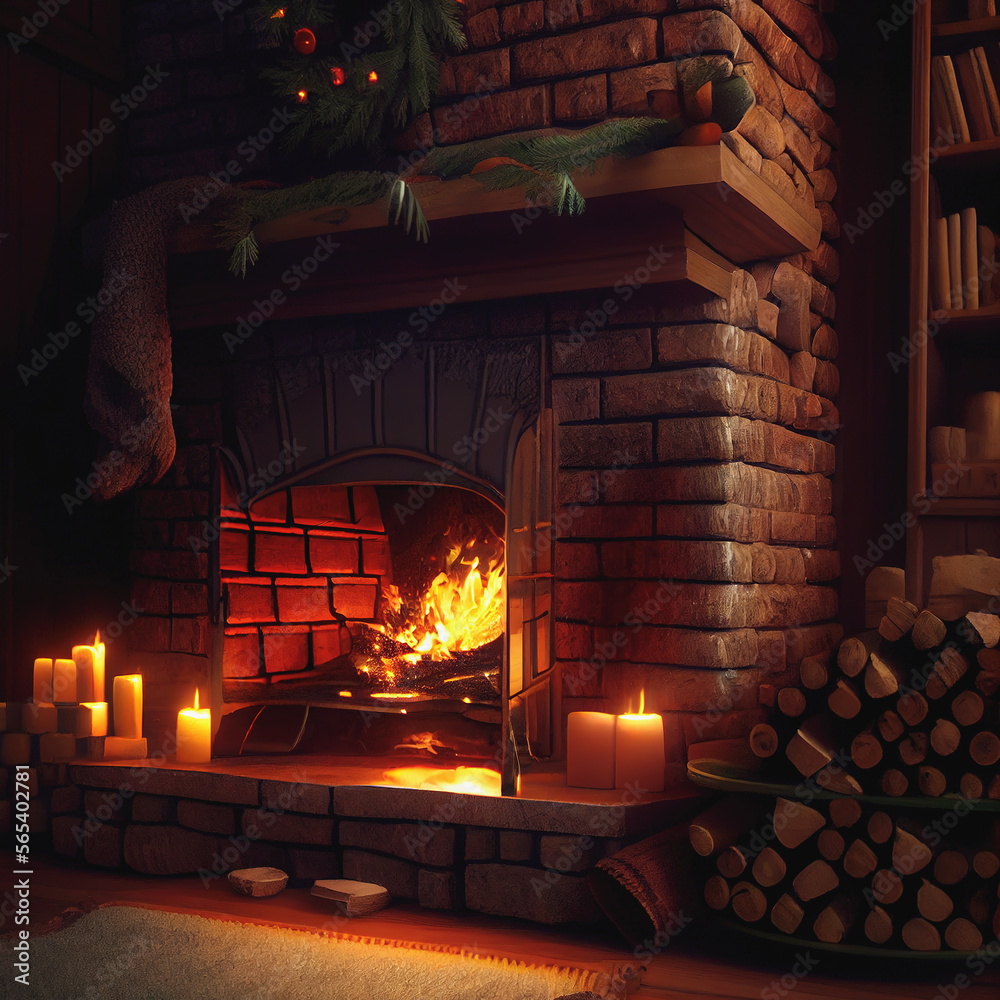 illustration of a cozy house with a burning fireplace illustration of a cozy house with a burning fireplace