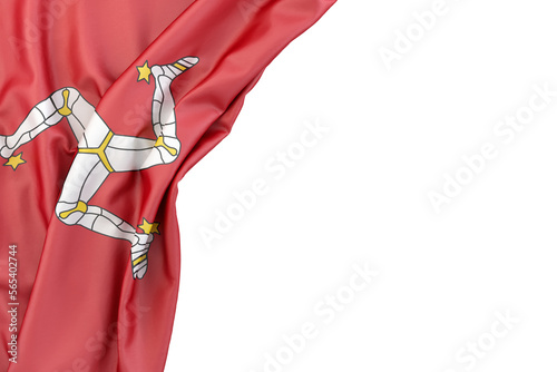 Flag of the Isle of Man in the corner on white background. 3D illustration. Isolated