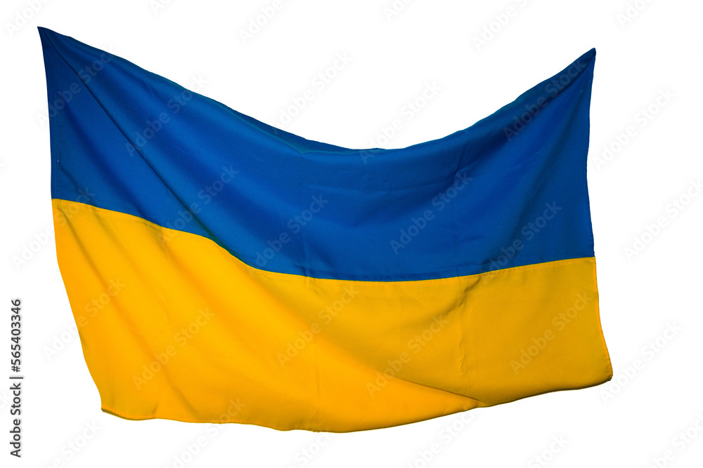 country flag isolated on white, flag of Ukraine with folds blue-yellow, background country flag isolated on white, flag of Ukraine with folds blue-yellow, background