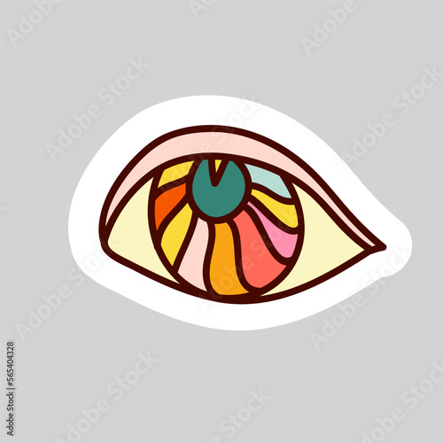 70s styles vector doodle sticker. Colorful ecstasy eye.