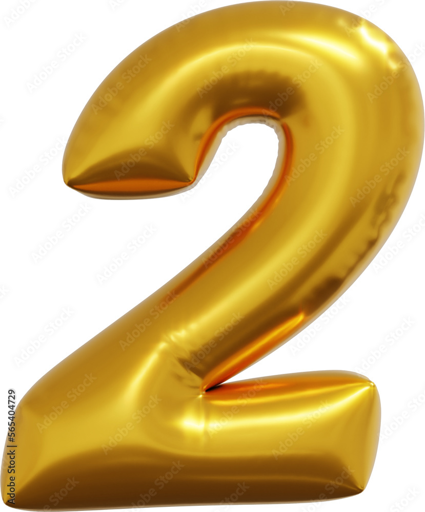 Gold foil alphabet number 2 isolated. 3d rendering Gold foil alphabet number 2 isolated. 3d rendering
