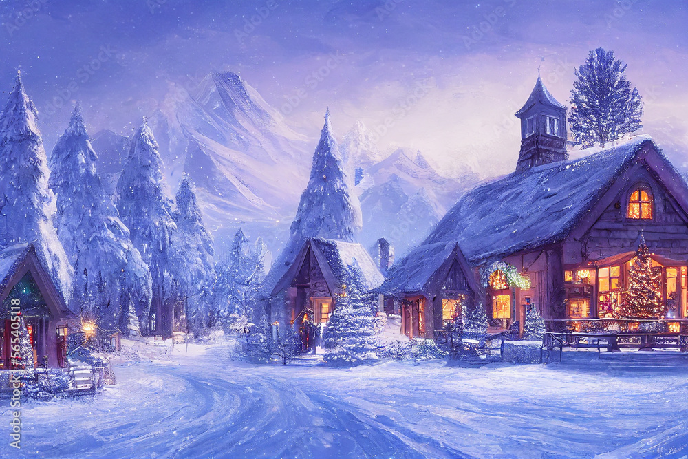 Fototapeta premium Beautiful winter house and christmas tree on the mountain Generative AI Content by Midjourney