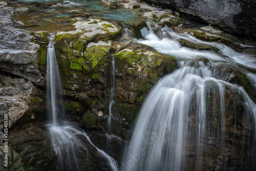 Detail of a waterfall in a stream of the National Park of Ordesa and Monte Perdido in Pyrenees, Huesca, Spain