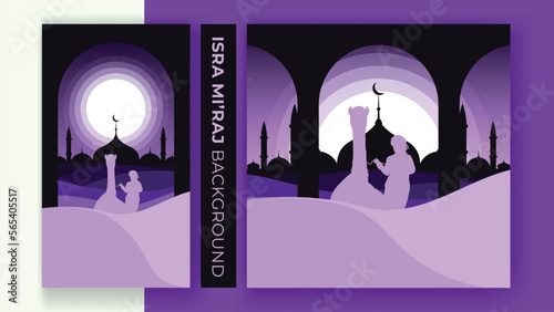 Al-Isra wal Mi'raj islamic background ceremony, the night journey of prophet muhammad vector illustration for poster, flyer, landing page, wallpaper, web