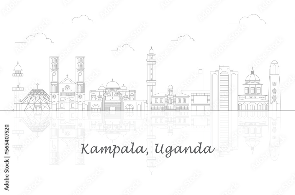 Outline Skyline panorama of city of Kampala, Uganda - vector illustration