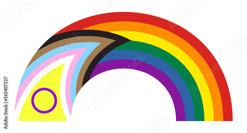 Rainbow symbol with new Progress Pride Flag isolated