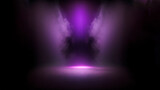 Empty dark abstract dark purple background, neon light rays in dark, spotlight and studio room with smoke float interior texture for display products wall background.