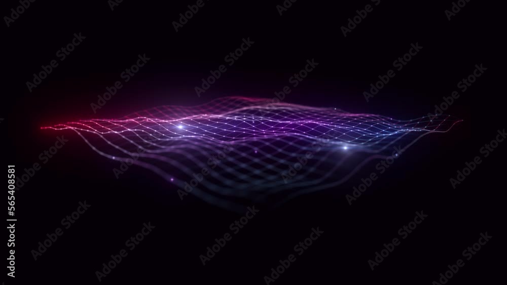 Colorful Waving Mesh Fx Background Loop/ 4k animation of an abstract colorful fractal background with mesh surface and particle lines waving and seamless looping