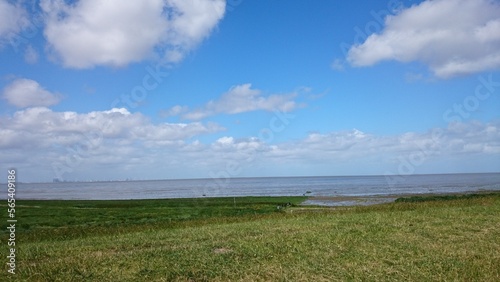 Ocean, sea, beach, sky, grass, sand at ploen, germany photo