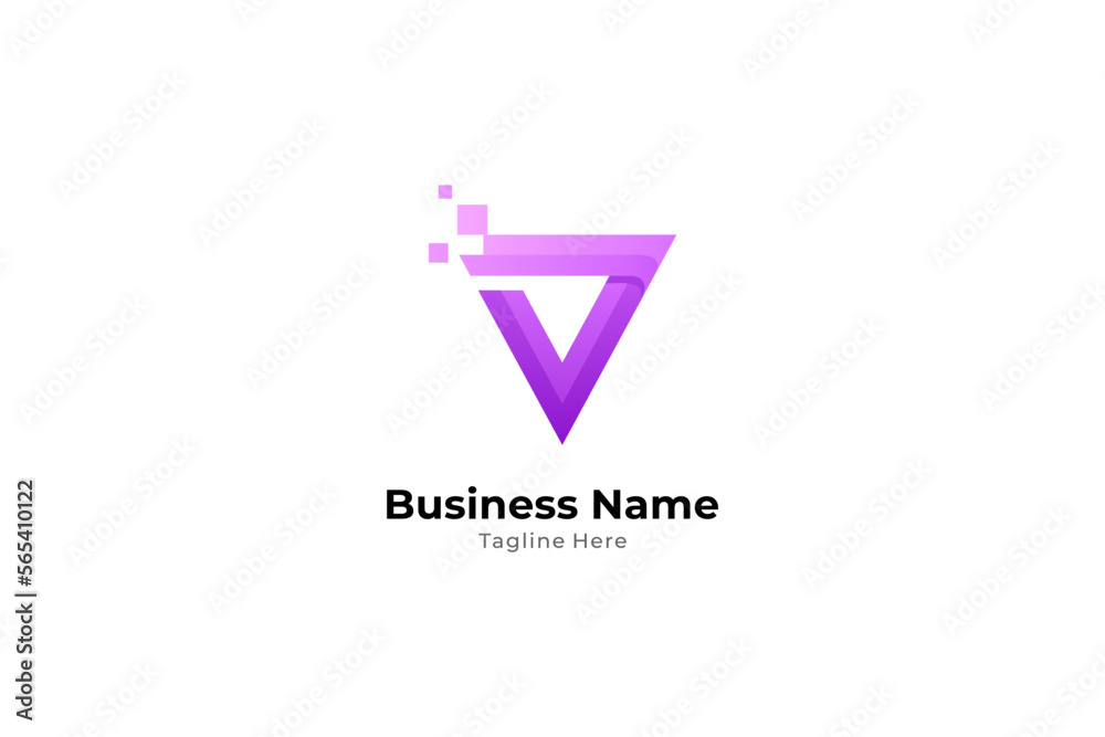 Naklejka premium tech V letter logo with pixel effect in modern design concept