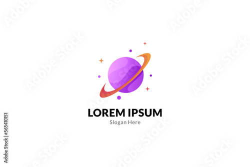 planet saturn logo design template with stars