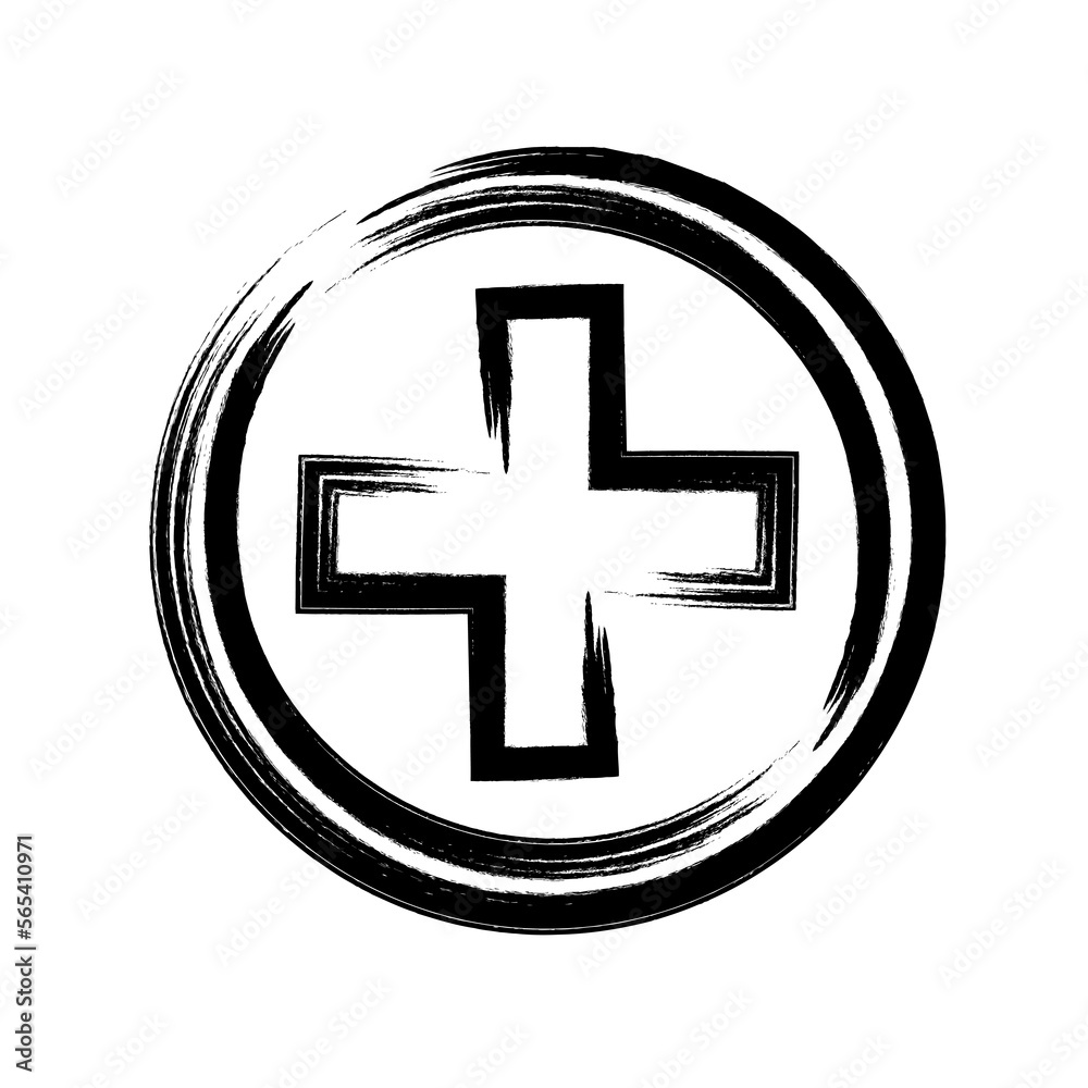 Fototapeta premium brush stroke hand drawn PNG image with transparent background business icon medical hospital cross sign