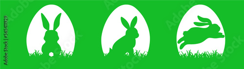 Happy Easter holiday banner illustration vector background - Symbol cartoon set of green white silhouette of easter egg and easter bunny isolated