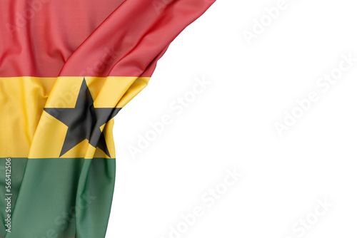 Flag of Ghana in the corner on white background. 3D illustration. Isolated photo