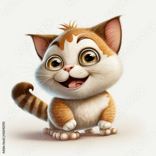 Sweet, happy and funny cartoon kitty isolated on white background. Generative Ai