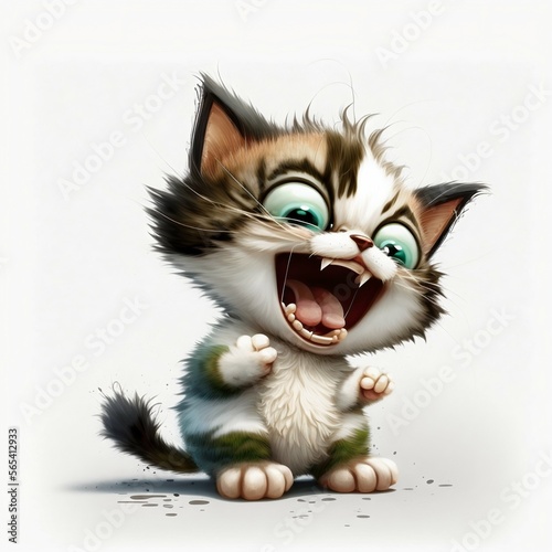 Sweet, happy and funny cartoon kitty isolated on white background. Generative Ai