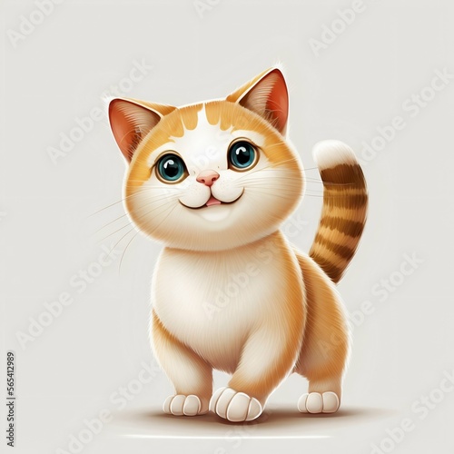 Sweet, happy and funny cartoon kitty isolated on white background. Generative Ai © Scrudje