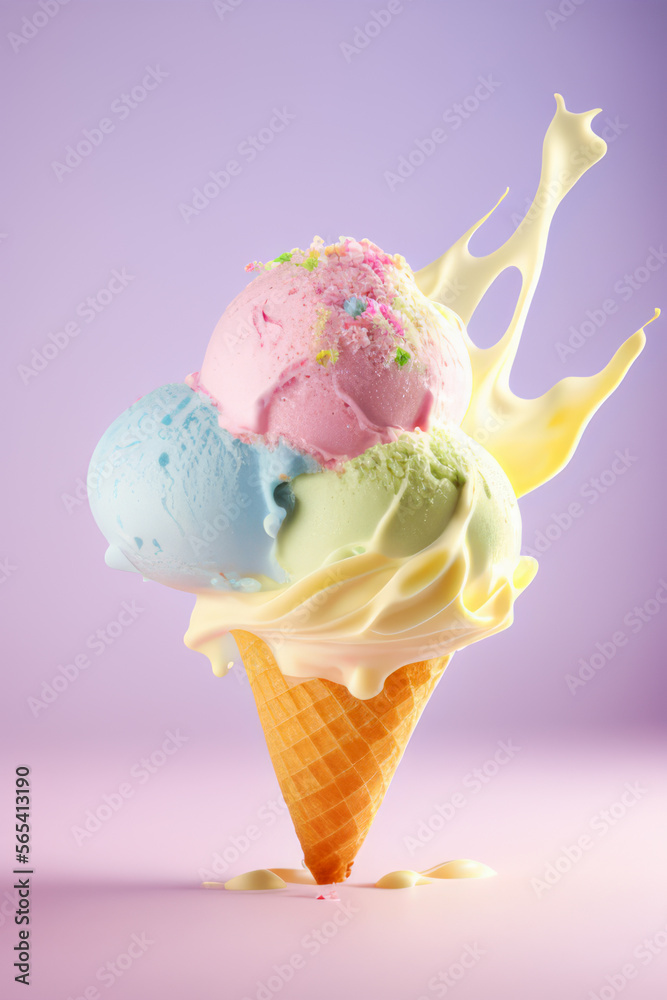Glace à l'italienne, sundae dessert glace colorée. Generative AI.