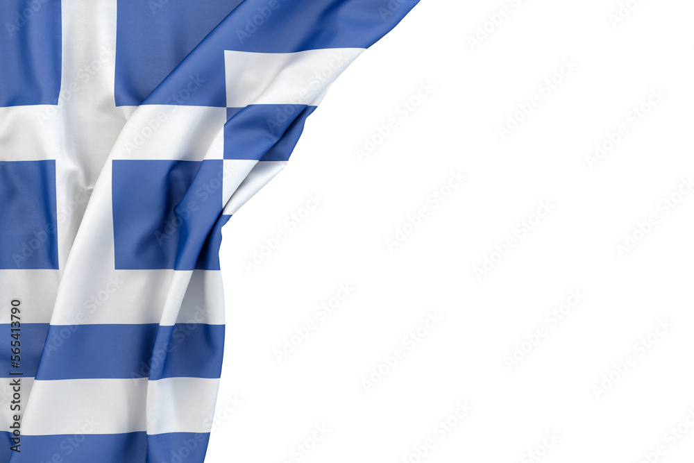 Obraz premium Flag of Greece in the corner on white background. 3D illustration. Isolated