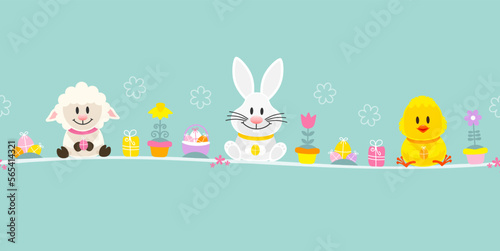 Schaf, Weißer Osterhase & Küken Icons Banner Türkis